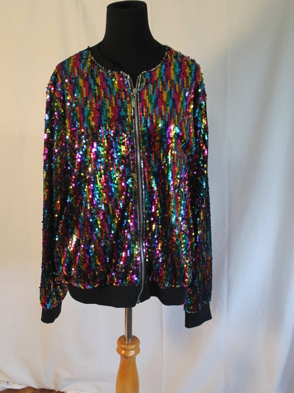 NWT Kancy Kole Rainbow Sequined Bomber Jacket XL